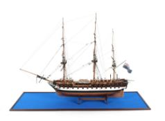 A model of HMS Shannon, a thirty eight gun Leda-class frigate, contained in large Perspex case,