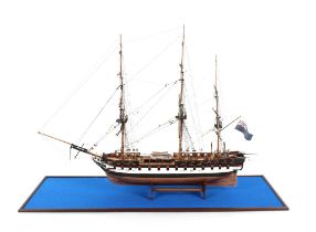 A model of HMS Shannon, a thirty eight gun Leda-class frigate, contained in large Perspex case,