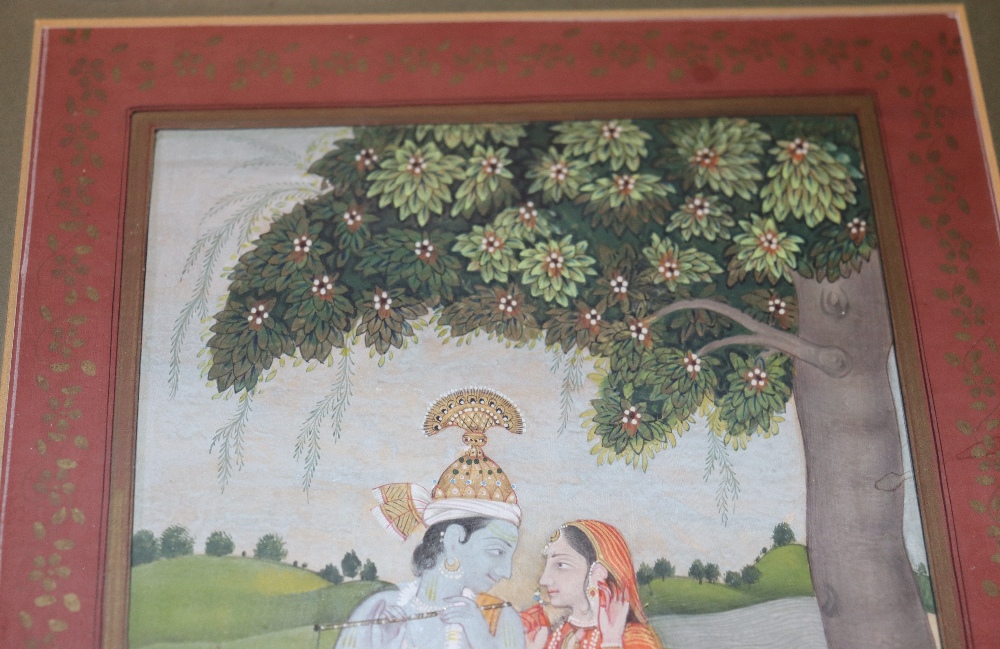 Two finely painted Indian miniatures, by B.L. Raseoot, one depicting two lovers in a landscape the - Image 6 of 16