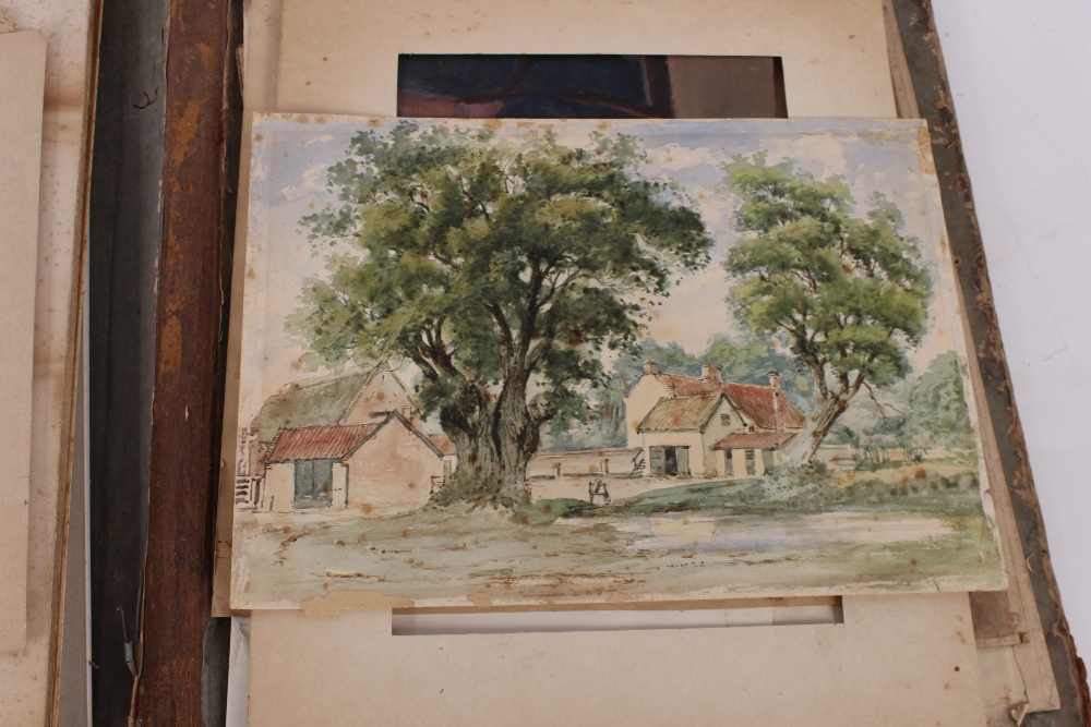 An interesting 19th Century folio containing small Norwich school oil on panel of a windmill; oil on - Image 29 of 80