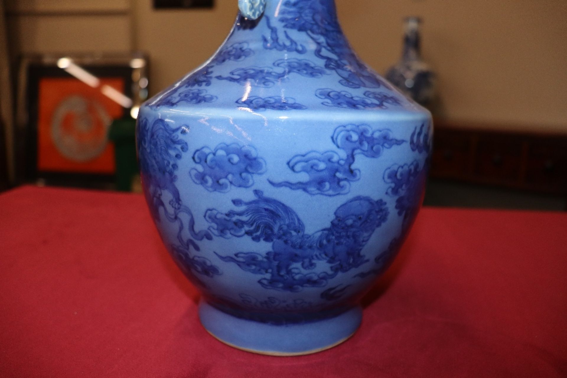 A 19th Century Chinese blue glazed baluster vase, decorated Dogs of Fo, flaming pearls and - Image 11 of 20