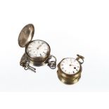 A silver cased Hunter pocket watch; and a 19th Century French pair cased watch, (outer case