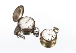 A silver cased Hunter pocket watch; and a 19th Century French pair cased watch, (outer case