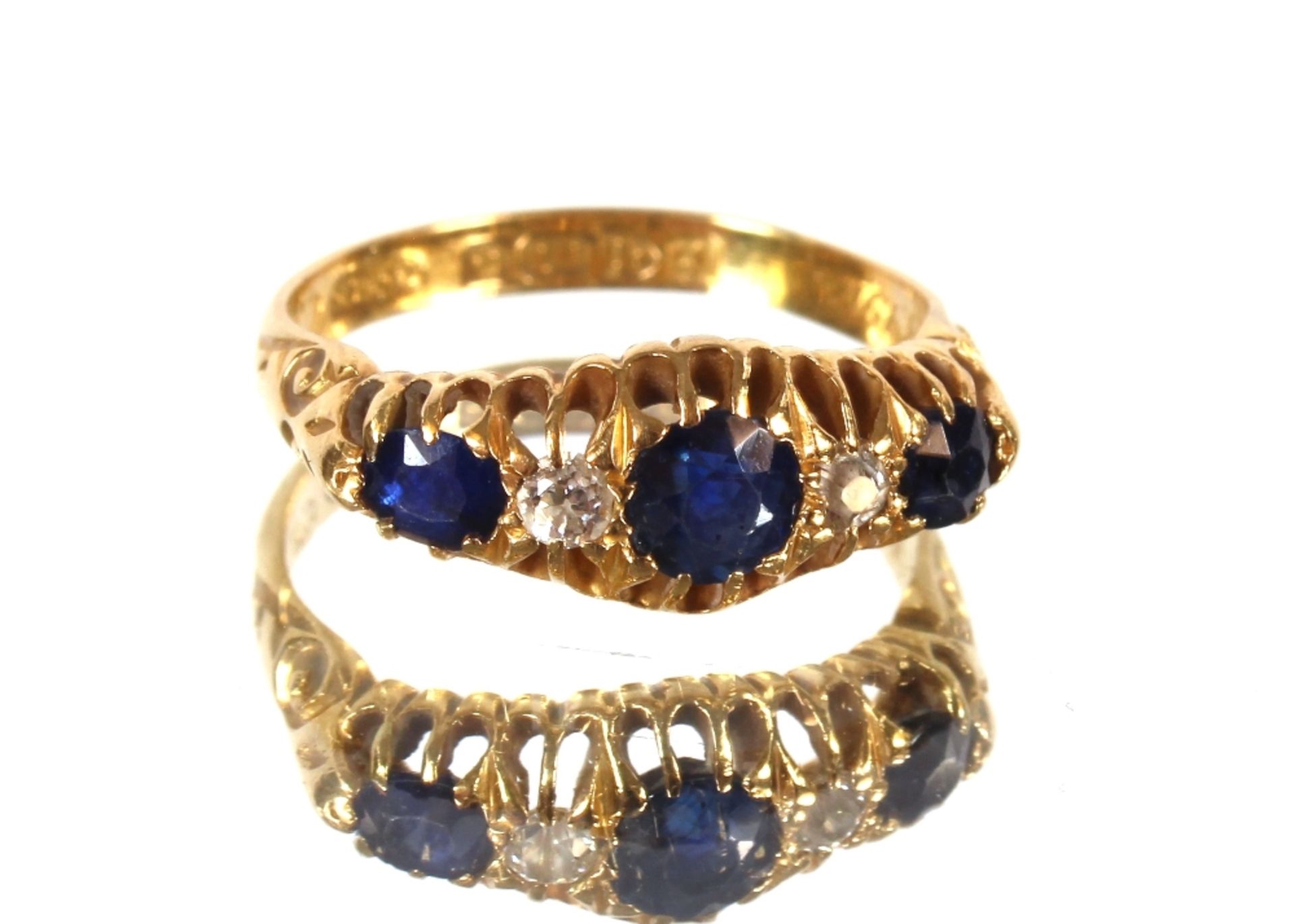 A 18ct gold sapphire and diamond five stone ring, size L, total weight approx. 3.8gms - Image 2 of 4