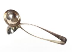 A George III silver "Old English" pattern soup ladle, engraved with family crest, London 1793