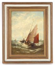 In the style of John Moore, 19th Century school study of fishing vessels and paddle steamer in heavy