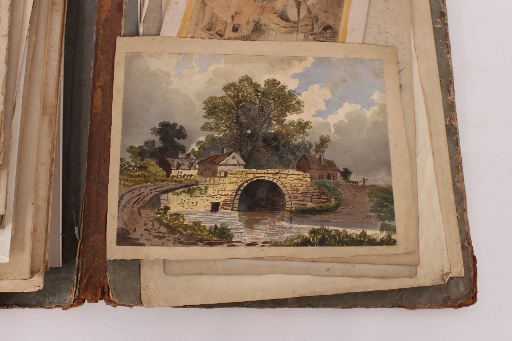 An interesting 19th Century folio containing small Norwich school oil on panel of a windmill; oil on - Image 47 of 80