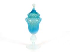A Murano opalescent glass pedestal lidded goblet, 41cm high; and a matching vase, 33cm high both