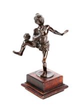 A Japanese bronze study of an acrobat, set to an oak plinth, 18cm high overall