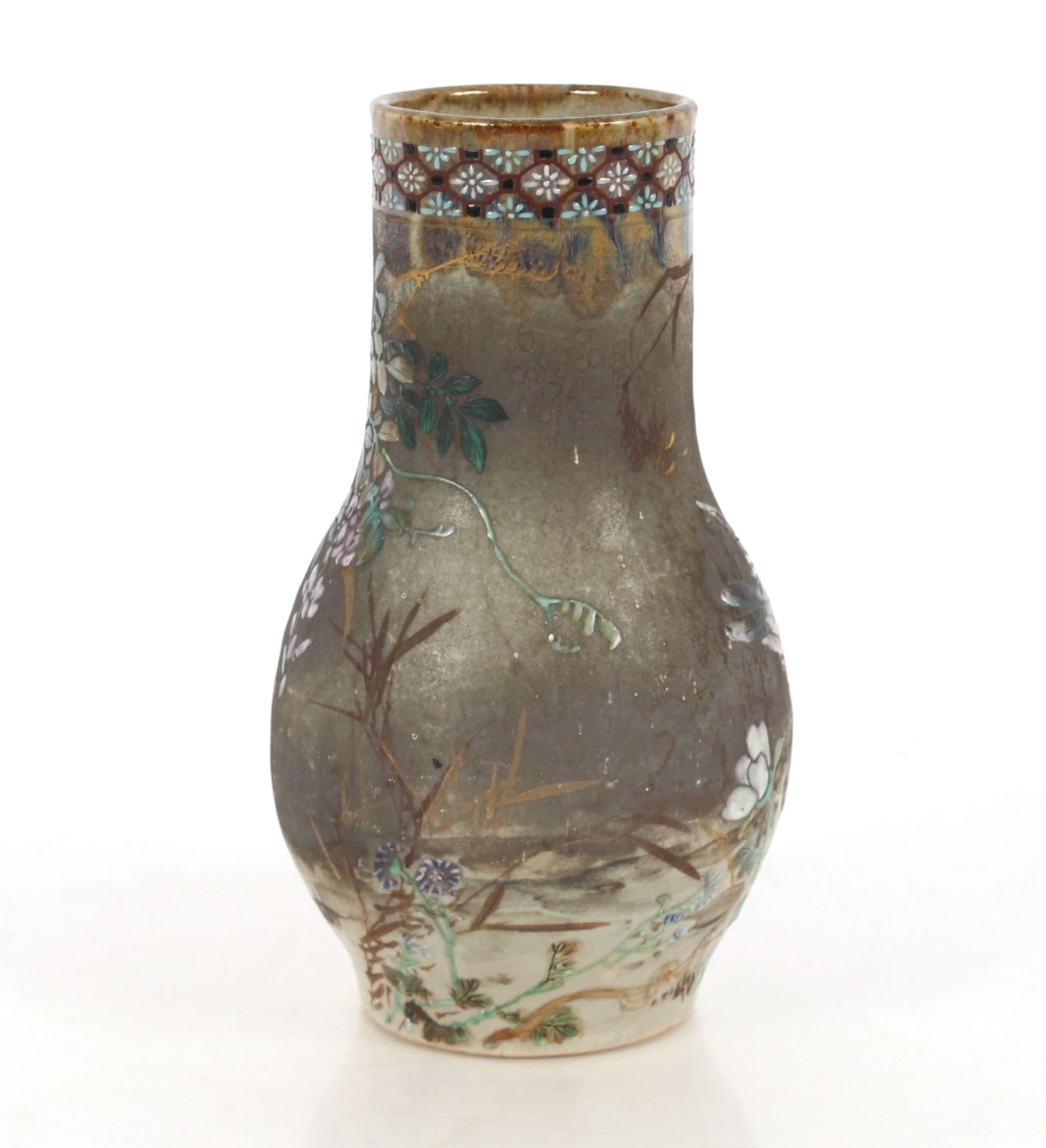 A Japanese pottery vase, decorated birds and foliage, 31cm high - Image 2 of 18