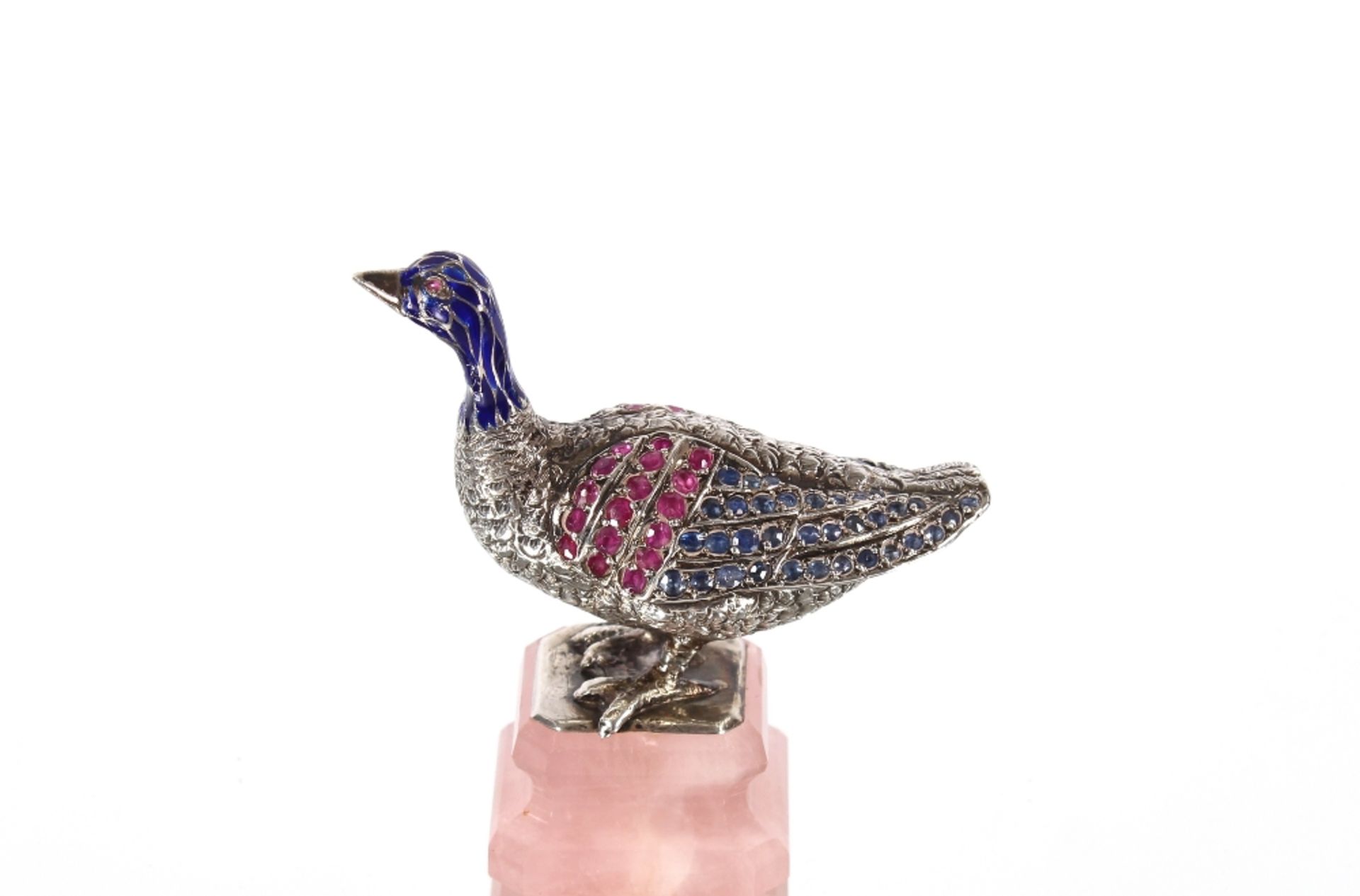 A late 19th Century Austro-Hungarian silver and enamel model of a goose, the wings encrusted with - Image 2 of 4