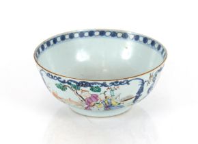 19th Century Chinese famille rose bowl, decorated figures in garden settings, 19.5cm dia. x 9cm high