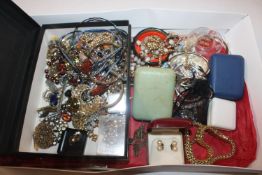 A box and contents of various costume jewellery to