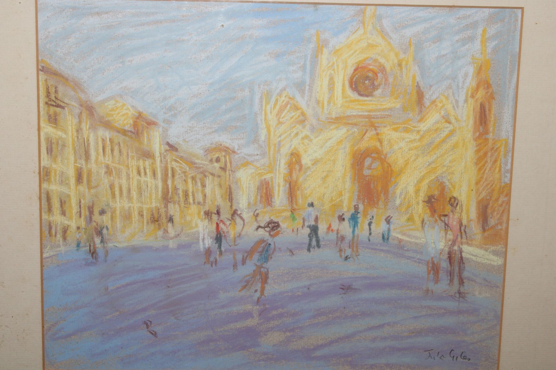 Julie Giles, pastel "Santa Groce, Florence in the - Image 2 of 4