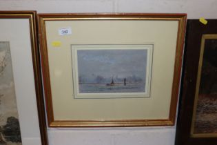 Indistinctly signed crayon study depicting fishing