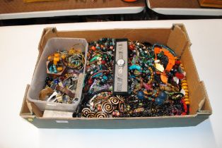 A large box containing various costume jewellery i