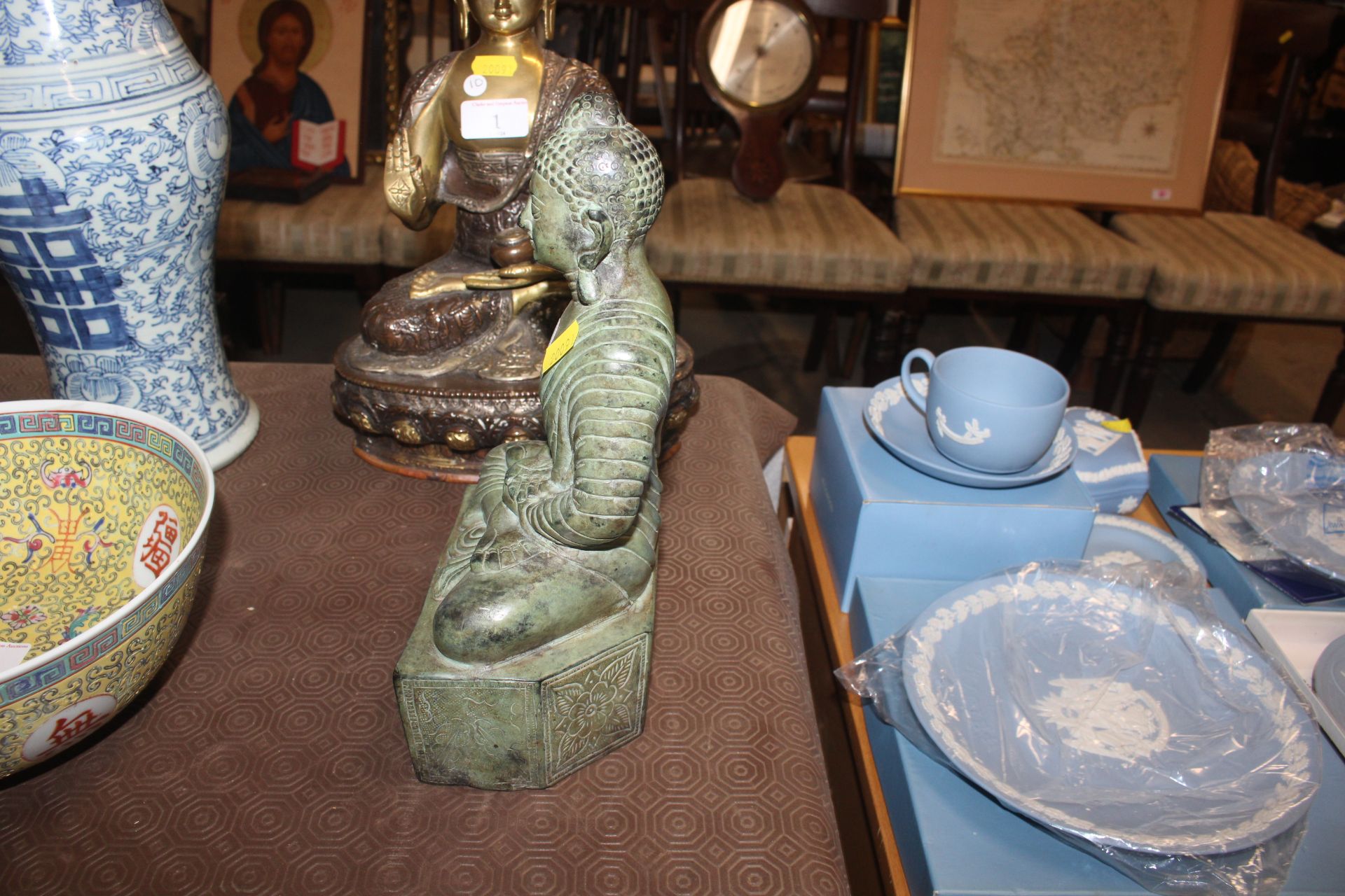 A Thai Verdigris bronze of a seated deity - Image 2 of 4