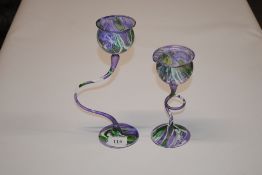 Two Peter John Art Glass candle holders