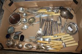 A quantity of silver plated cruet items, cutlery e