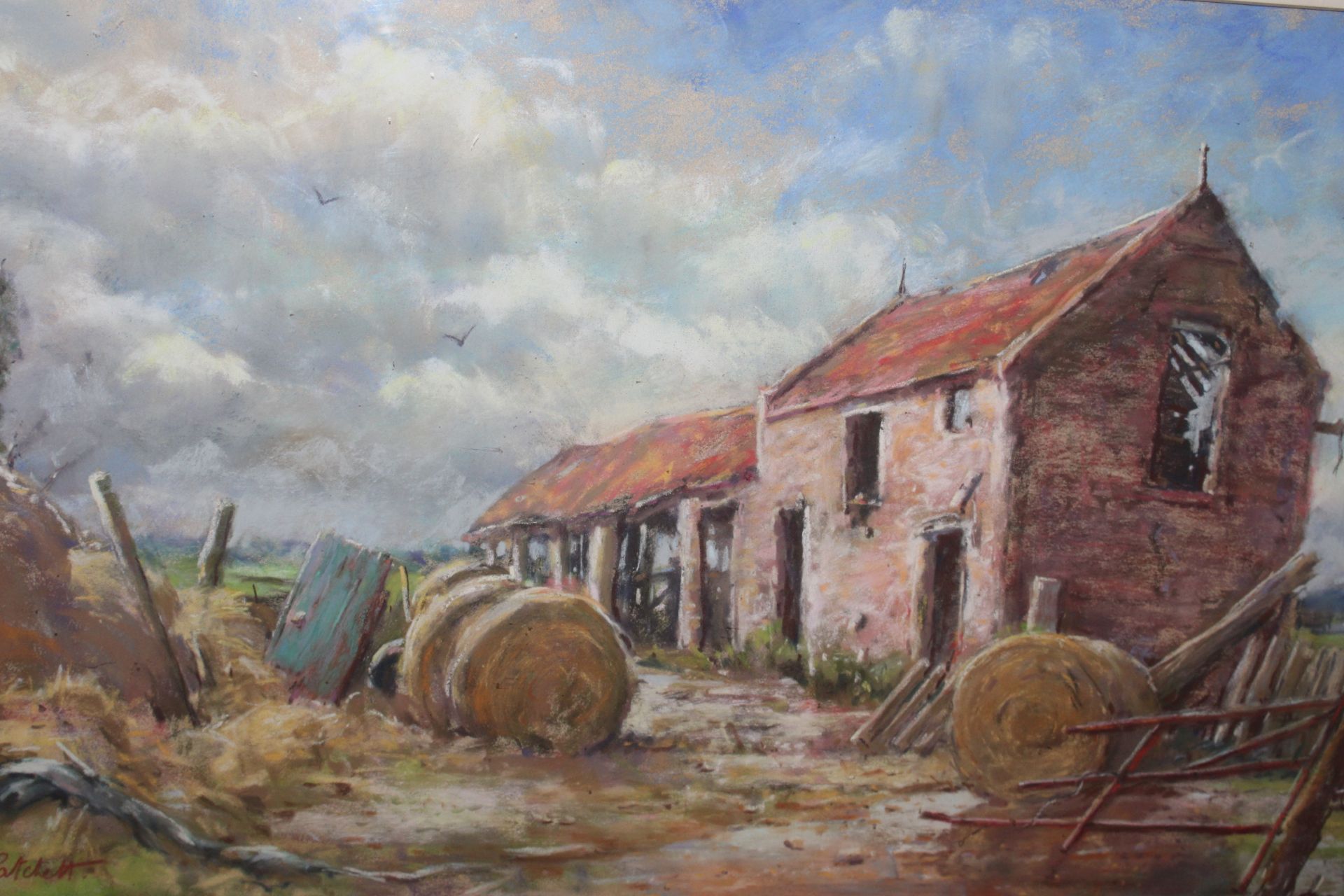 John Patchett, "Old Farmyard 1996" pastel on pumic - Image 2 of 5