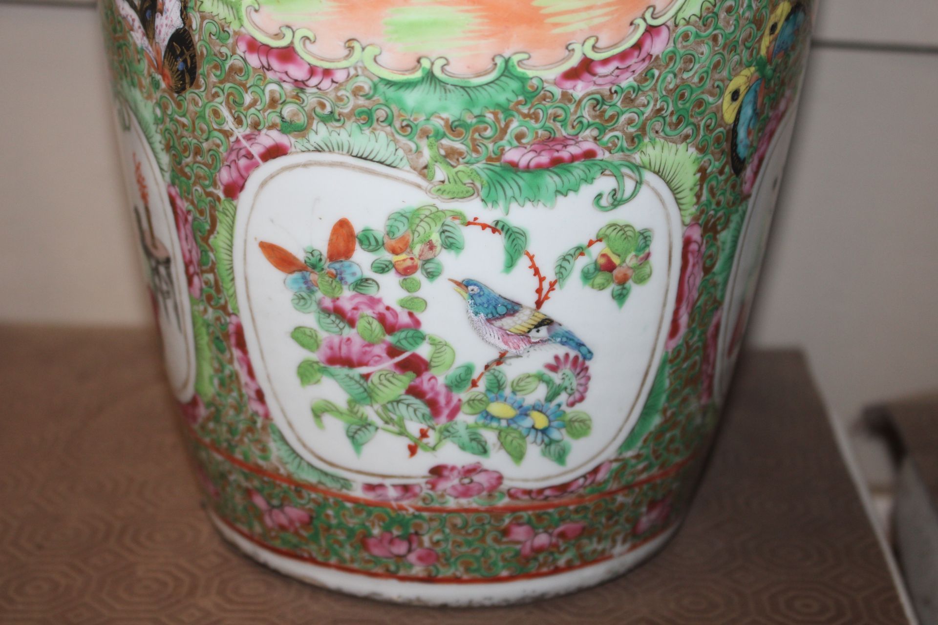 A 19th Century Canton baluster vase decorated in the traditional palette with figures birds and - Image 6 of 17