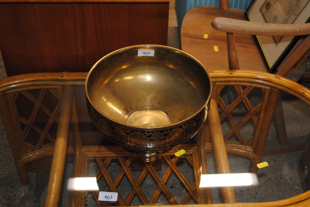 A Thai Niello ware decorated brass bowl, approx. 2
