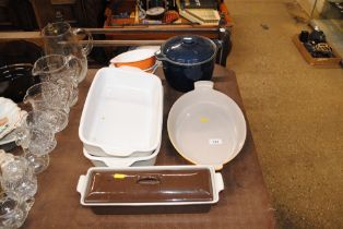 A quantity of oven ware to include Le Creuset and