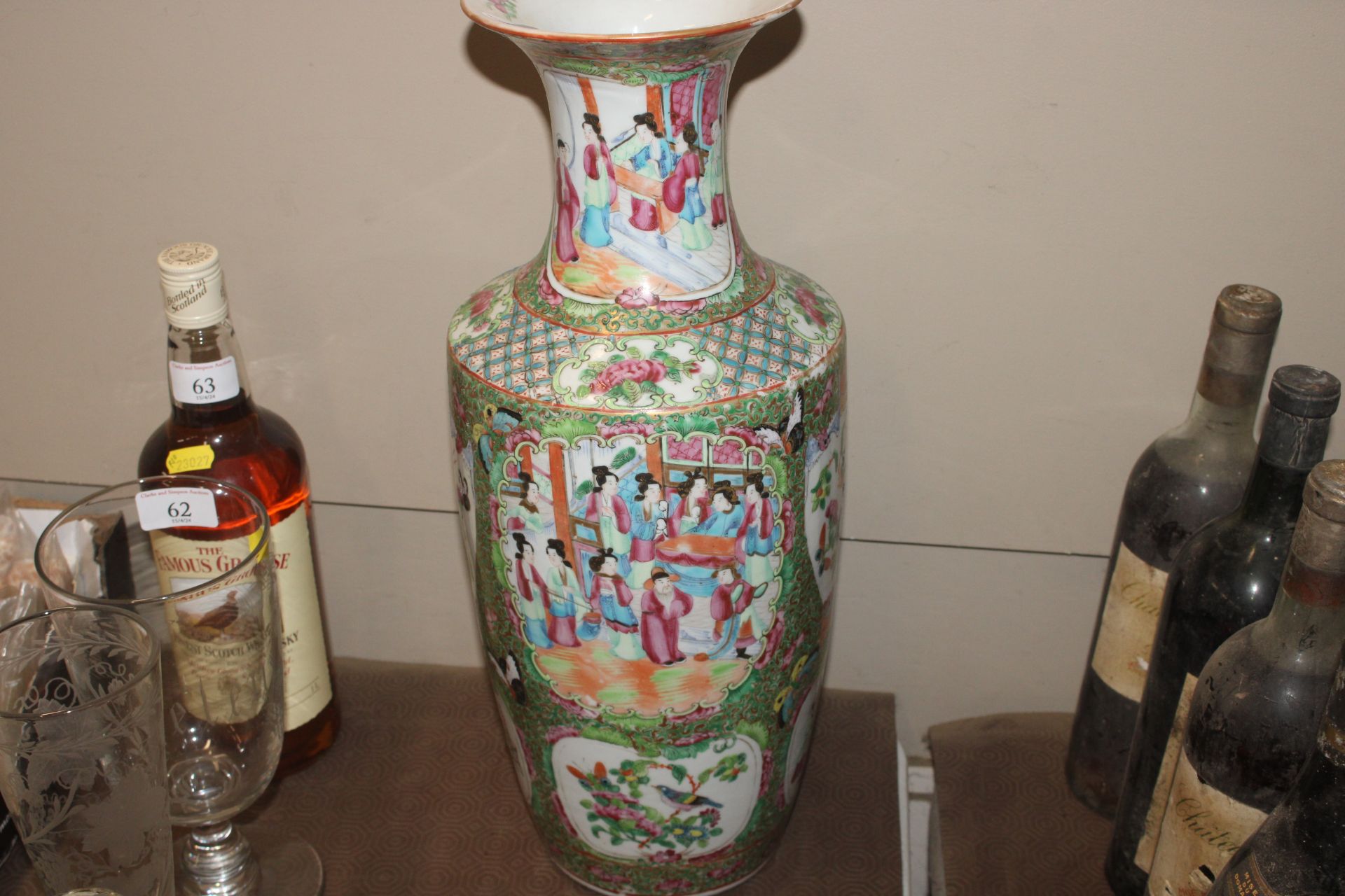 A 19th Century Canton baluster vase decorated in the traditional palette with figures birds and - Image 3 of 17