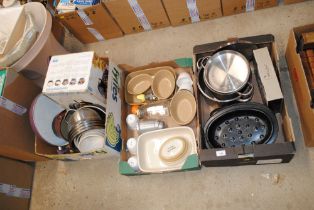 Three boxes of various kitchenalia