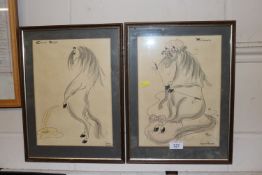 Nadine Ramelot, pair of humorous horse cartoons