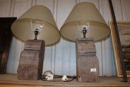 Two table lamps made from vintage wooden carvings