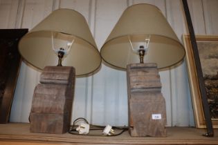 Two table lamps made from vintage wooden carvings