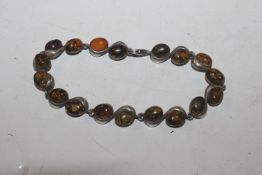 A 925 silver and amber bracelet