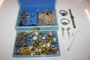 A jewellery box and contents of costume jewellery