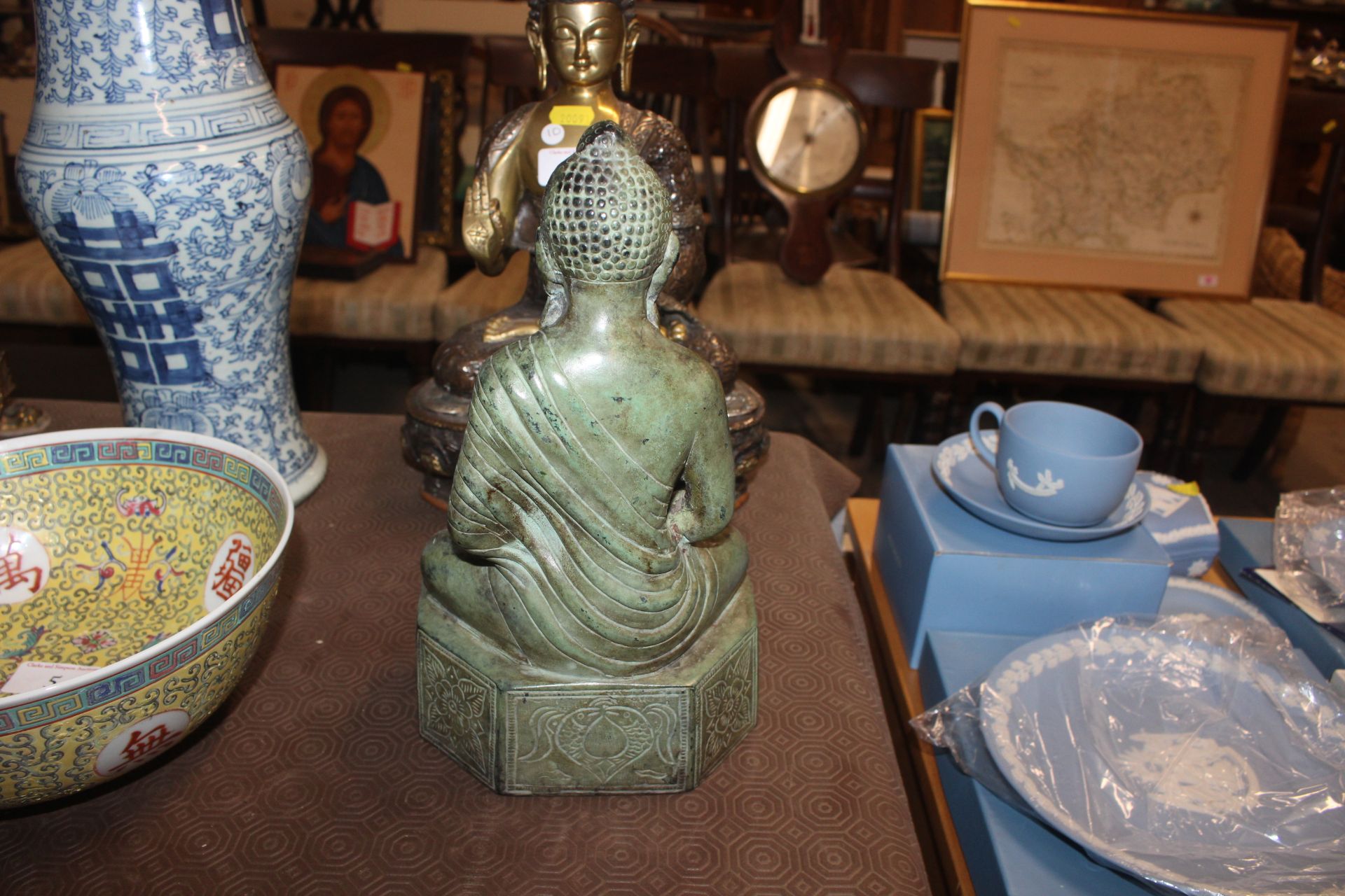 A Thai Verdigris bronze of a seated deity - Image 3 of 4