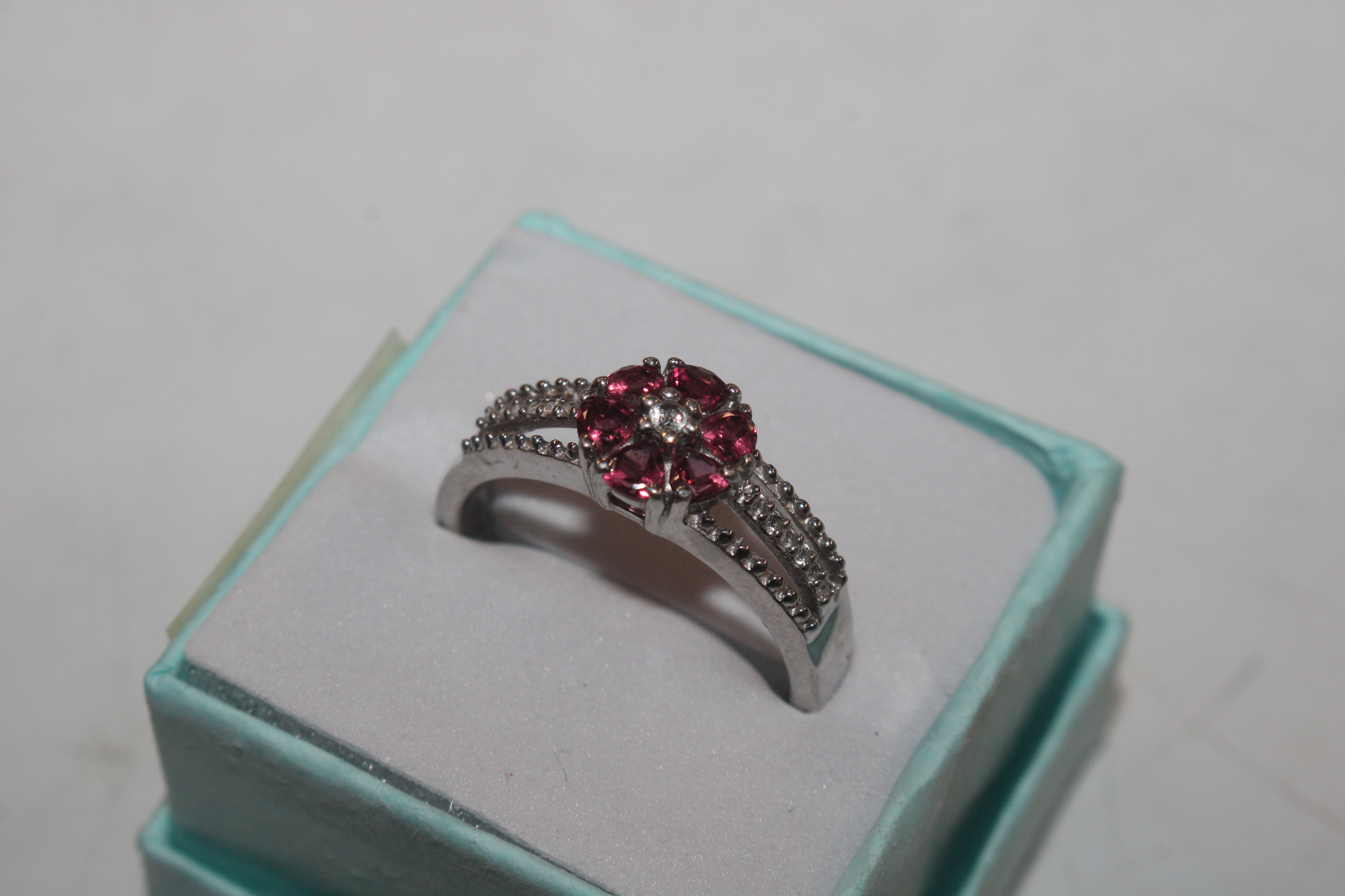 A Sterling silver pink tourmaline and diamond ring
