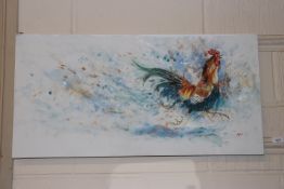 John Ryan, acrylic on canvas "Angry Rooster", unfr