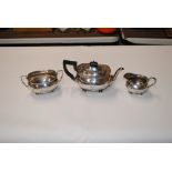 A Sheffield silver three piece tea set, approx. to