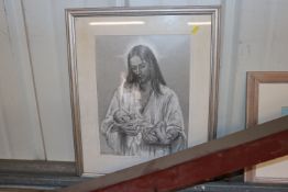 Framed and glazed pastel study depicting Jesus and