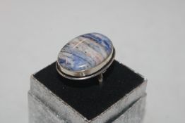 A 925 silver and blue quartz set ring