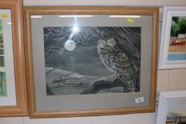 Vicky Gibbons, study of an owl at moonlight, signe