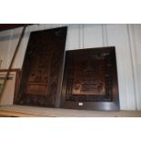 A large Chinese carved hardwood panel decorated fl