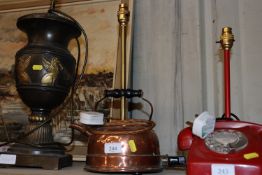 A table lamp in the form of a vintage copper kettl