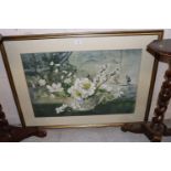 A large framed and glazed Oriental floral print