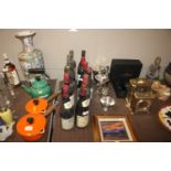 A collection of various vintage French wine includ