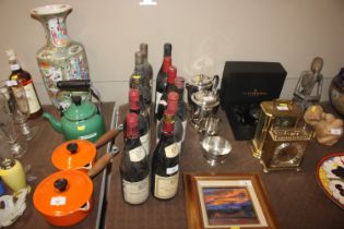 A collection of various vintage French wine includ