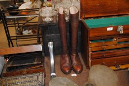 A pair of Mulberry long brown leather boots