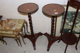 A pair of mahogany and brass banded jardinière sta
