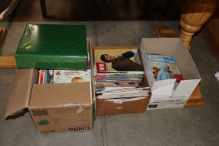 Three boxes and an album of various sewing and kni