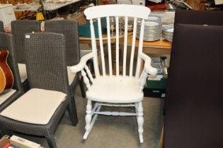A painted slat back kitchen elbow chair